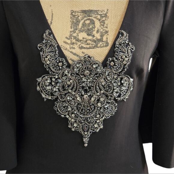 Badgley Mischka Black Formal Capelet Sleeves V-Neck Maxi Embellished Dress‎ Sz 4 - Picture 2 of 15